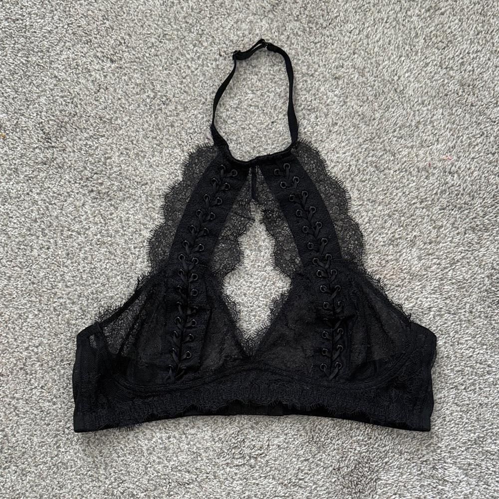 VS Elegant Black Lace Halter Bralette